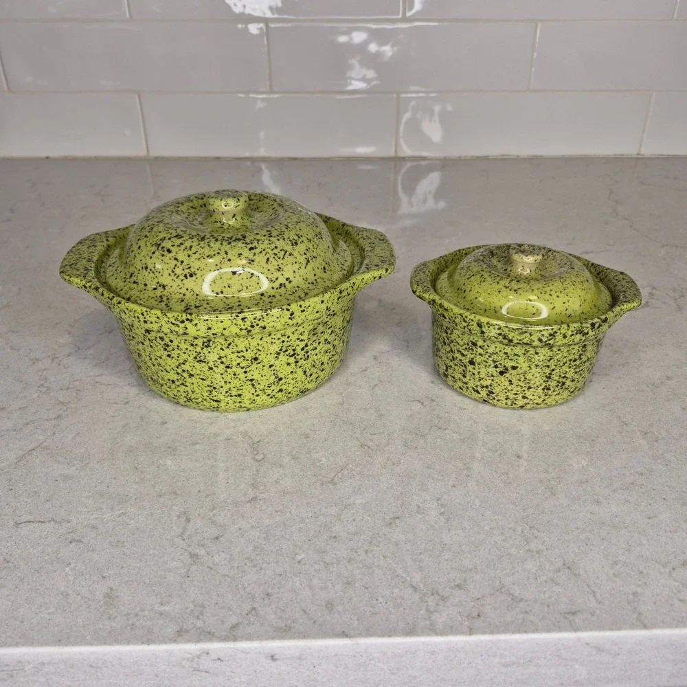 Cerutil Casserole Dish Speckled Stoneware Set‎ Of 2 Green